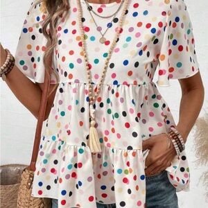 Polka Dot Ruffle Sleeve Top